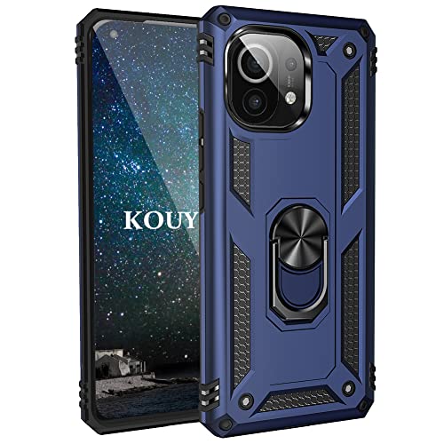 KOUYI Kompatibel mit Xiaomi Mi 11 Hülle, Handyhülle Cover TPU Magnetische Bumper Stoßdämpfung Schutzhülle Stoßfest Cover Case mit 360 Grad Drehbar Ringhalter für Xiaomi Mi 11 (Blau) von KOUYI