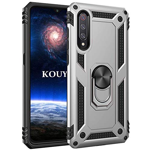 KOUYI Kompatibel mit Xiaomi Mi 9, Handyhülle Cover TPU Magnetische Bumper Stoßdämpfung Schutzhülle mit 360 Grad Drehbar Ringhalter für Xiaomi Mi 9 (Silber) von KOUYI