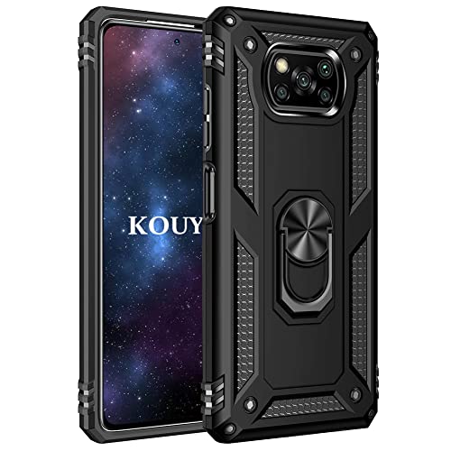 KOUYI Kompatibel mit Xiaomi Poco X3 Pro/Poco X3 NFC Hülle, Handyhülle Cover TPU Magnetische Bumper Stoßdämpfung Schutzhülle mit 360 Grad Drehbar Ringhalter für Xiaomi Poco X3 Pro/Poco X3 NFC (Schwarz) von KOUYI