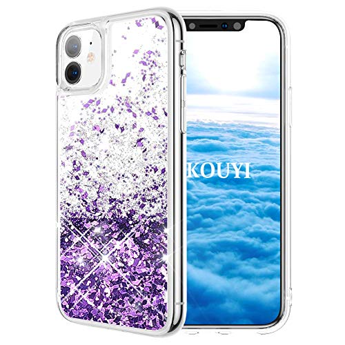 KOUYI Kompatibel mit iPhone 11 (6,1 Zoll) Hülle Glitzer,Fließen Flüssig Glitzer Mode 3D Bling Cute Dynamisch Clear Transparent Silikon Weich Flexible TPU Bumper Cover Beschützer (Lila) von KOUYI