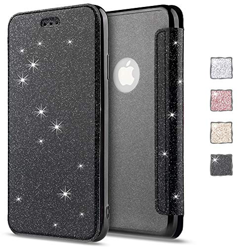 KOUYI Kompatibel mit iPhone 11 Hülle, Glitter Shine Bling Slim PU Leather Folio Flip Handyhülle with Card Slot Schutzhülle Tasche für iPhone 11 6,1 Zoll (Schwarz) von KOUYI