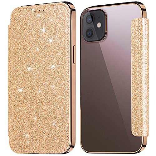 KOUYI Kompatibel mit iPhone 13 Hülle, Glitter Shiny Bling Slim PU Leather Folio Flip Handyhülle with Card Slot Schutzhülle Tasche für iPhone 13 6,1 Zoll (Gold) von KOUYI