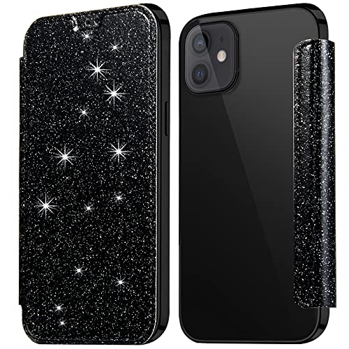 KOUYI Kompatibel mit iPhone 13 Hülle, Glitter Shiny Bling Slim PU Leather Folio Flip Handyhülle with Card Slot Schutzhülle Tasche für iPhone 13 6,1 Zoll (Schwarz) von KOUYI