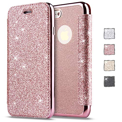 KOUYI Kompatibel mit iPhone 6S / 6 Hülle, Glitter Shine Bling Slim PU Leather Folio Flip Handyhülle with Card Slot Schutzhülle Tasche für iPhone 6S / 6 4,7 Zoll (Rosa) von KOUYI