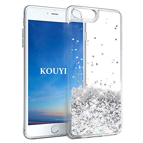 KOUYI Kompatibel mit iPhone 8/7 Plus Hülle Glitzer, Fließen Flüssig Glitzer 3D Bling Dynamisch Silikon Weich Flexible TPU Kreativ Shiny Glitter Cover Beschützer für iPhone 8/7 Plus (Silber) von KOUYI