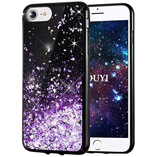 KOUYI Kompatibel mit iPhone SE 2020 Hülle Glitzer, Fließen Flüssig Glitzer Mode 3D Bling Dynamisch Silikon Flexible TPU Kreativ Shiny Glitter Cover Beschützer für iPhone SE 2020 (4,7 Zoll) (Lila) von KOUYI