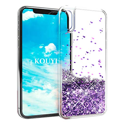 KOUYI Kompatibel mit iPhone XS/X Hülle Glitzer, Fließen Flüssig Glitzer 3D Bling Dynamisch Silikon Weich Flexible TPU Kreativ Shiny Glitter Cover Beschützer für iPhone XS/iPhone X (Lila) von KOUYI