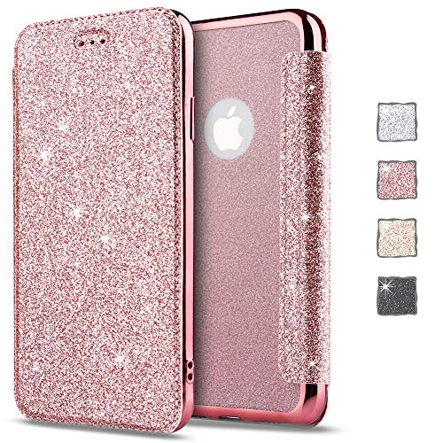 KOUYI Kompatibel mit iPhone XS Max Hülle, Glitter Shine Bling Slim PU Leather Folio Flip Handyhülle with Card Slot Schutzhülle Tasche für iPhone XS Max 6,5 Zoll (Rosa) von KOUYI