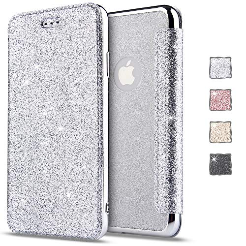 KOUYI Kompatibel mit iPhone XS Max Hülle, Glitter Shine Bling Slim PU Leather Folio Flip Handyhülle with Card Slot Schutzhülle Tasche für iPhone XS Max 6,5 Zoll (Silber) von KOUYI