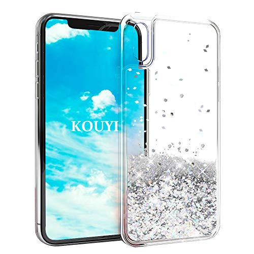 KOUYI Kompatibel mit iPhone XS Max Hülle Glitzer, Fließen Flüssig Glitzer 3D Bling Dynamisch Silikon Weich Flexible TPU Kreativ Shiny Glitter Cover Beschützer für iPhone XS Max (Silber) von KOUYI