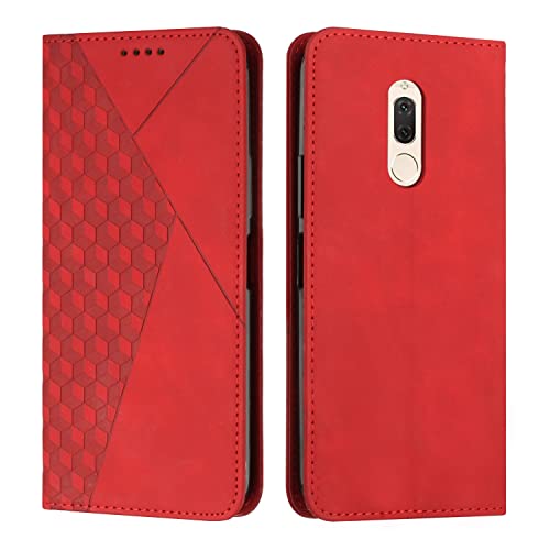 KOUYI Kompatible mit Huawei Mate 10 Lite/Nova 2i Hülle, Retro Premium PU Leder Weich TPU Klapphülle Kartenfächer Magnetic Standfunktion Flip Wallet Shockproof Handyhülle (Rot) von KOUYI