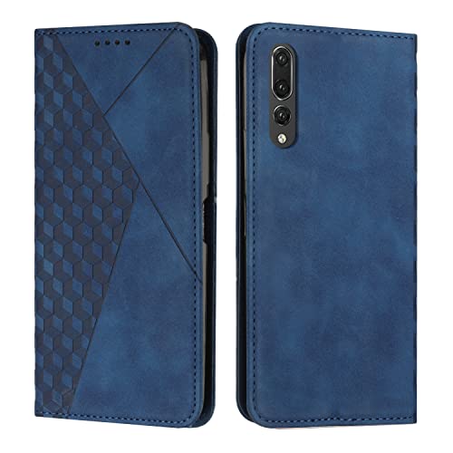 KOUYI Kompatible mit Huawei P20 Pro Hülle, Retro Premium PU Leder Weich TPU Klapphülle Kartenfächer Magnetic Standfunktion Flip Wallet Shockproof Handyhülle (Blau) von KOUYI