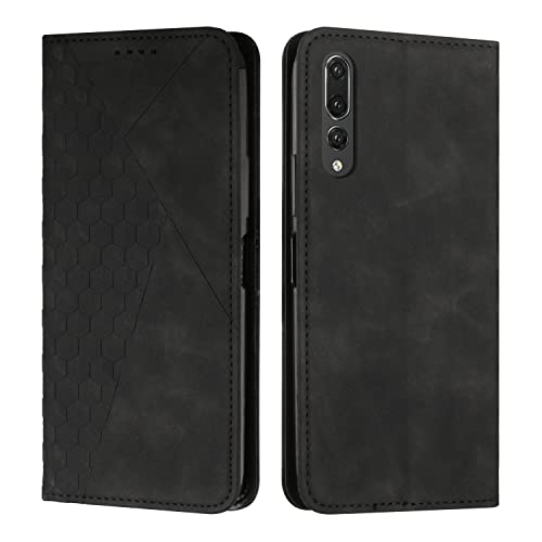 KOUYI Kompatible mit Huawei P20 Pro Hülle, Retro Premium PU Leder Weich TPU Klapphülle Kartenfächer Magnetic Standfunktion Flip Wallet Shockproof Handyhülle (Schwarz) von KOUYI