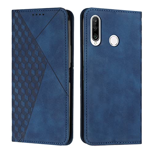 KOUYI Kompatible mit Huawei P30 Lite Hülle, Retro Premium PU Leder Weich TPU Klapphülle Kartenfächer Magnetic Standfunktion Flip Wallet Shockproof Handyhülle (Blau) von KOUYI