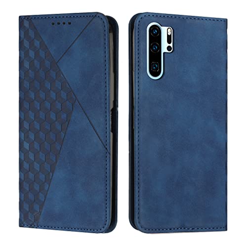 KOUYI Kompatible mit Huawei P30 Pro Hülle, Retro Premium PU Leder Weich TPU Klapphülle Kartenfächer Magnetic Standfunktion Flip Wallet Shockproof Handyhülle (Blau) von KOUYI