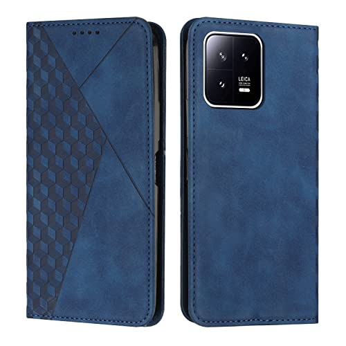 KOUYI Kompatible mit Mi 13 Hülle, Retro Premium PU Leder Weich TPU Klapphülle Kartenfächer Magnetic Standfunktion Flip Wallet Shockproof Handyhülle (Blau) von KOUYI