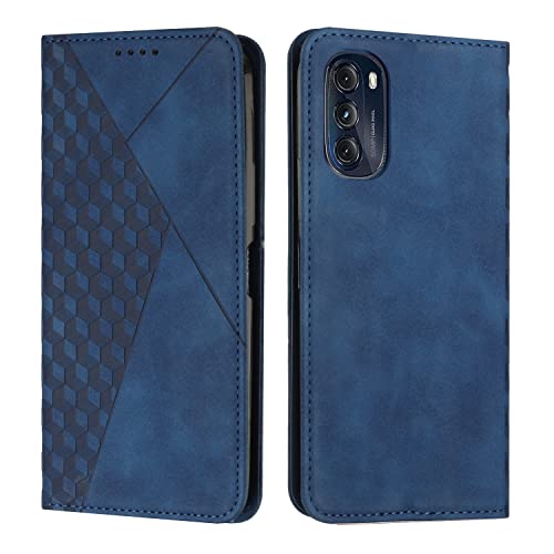 KOUYI Kompatible mit Moto G52/G82 Hülle, Retro Premium PU Leder Weich TPU Klapphülle Kartenfächer Magnetic Standfunktion Flip Wallet Shockproof Handyhülle (Blau) von KOUYI