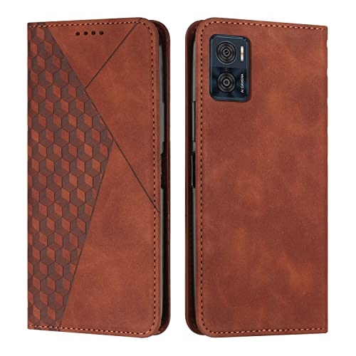 KOUYI Kompatible mit Motorola Moto E22/E22I Hülle, Retro Premium PU Leder Weich TPU Klapphülle Kartenfächer Magnetic Standfunktion Flip Wallet Shockproof Handyhülle (Braun) von KOUYI