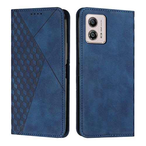 KOUYI Kompatible mit Motorola Moto G73 5G Hülle, Retro Premium PU Leder Weich TPU Klapphülle Kartenfächer Magnetic Standfunktion Flip Wallet Shockproof Handyhülle (Blau) von KOUYI