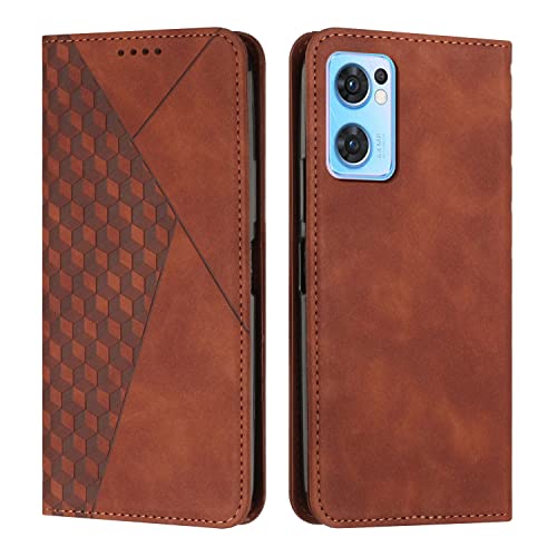 KOUYI Kompatible mit Oppo Find X5 Lite / Reno7 5G Hülle, Retro Premium PU Leder Weich TPU Klapphülle Kartenfächer Magnetic Standfunktion Flip Wallet Shockproof Handyhülle (Braun) von KOUYI
