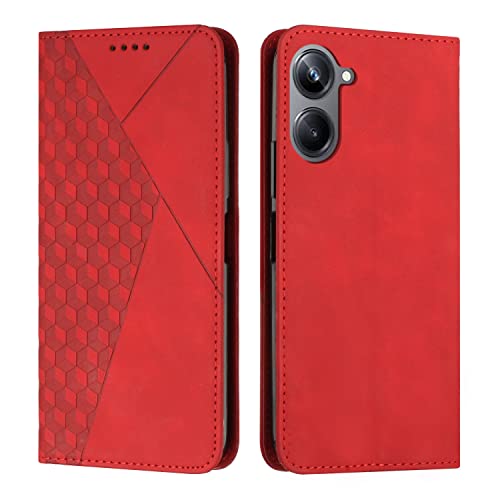 KOUYI Kompatible mit Oppo Realme 10 4G Hülle, Retro Premium PU Leder Weich TPU Klapphülle Kartenfächer Magnetic Standfunktion Flip Wallet Shockproof Handyhülle (Rot) von KOUYI