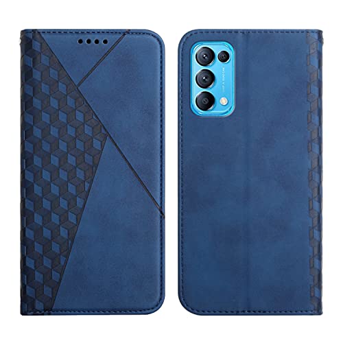 KOUYI Kompatible mit Oppo Reno 5 Hülle, Retro Premium PU Leder Weich TPU Klapphülle Kartenfächer Magnetic Standfunktion Flip Wallet Shockproof Handyhülle (Blau) von KOUYI