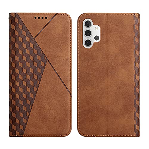 KOUYI Kompatible mit Samsung Galaxy A32 5G Hülle, Retro Premium PU Leder Weich TPU Klapphülle Kartenfächer Magnetic Standfunktion Flip Wallet Shockproof Handyhülle (Braun) von KOUYI