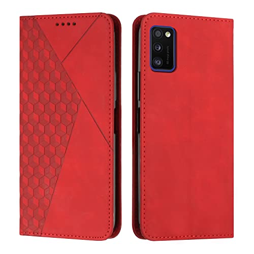 KOUYI Kompatible mit Samsung Galaxy A41 Hülle, Retro Premium PU Leder Weich TPU Klapphülle Kartenfächer Magnetic Standfunktion Flip Wallet Shockproof Handyhülle (Rot) von KOUYI