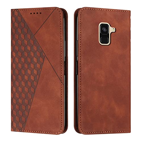 KOUYI Kompatible mit Samsung Galaxy A5 2018 / A8 2018 Hülle, Retro Premium PU Leder Weich TPU Klapphülle Kartenfächer Magnetic Standfunktion Flip Wallet Shockproof Handyhülle (Braun) von KOUYI