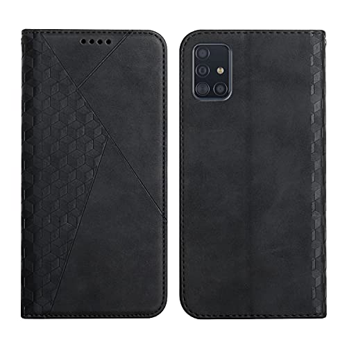 KOUYI Kompatible mit Samsung Galaxy A51 Hülle, Retro Premium PU Leder Weich TPU Klapphülle Kartenfächer Magnetic Standfunktion Flip Wallet Shockproof Handyhülle (Schwarz) von KOUYI