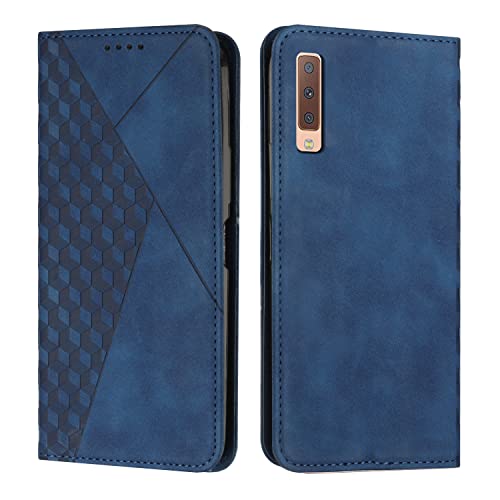 KOUYI Kompatible mit Samsung Galaxy A7 2018 / A750 Hülle, Retro Premium PU Leder Weich TPU Klapphülle Kartenfächer Magnetic Standfunktion Flip Wallet Shockproof Handyhülle (Blau) von KOUYI