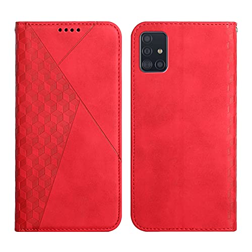 KOUYI Kompatible mit Samsung Galaxy A71 Hülle, Retro Premium PU Leder Weich TPU Klapphülle Kartenfächer Magnetic Standfunktion Flip Wallet Shockproof Handyhülle (Rot) von KOUYI