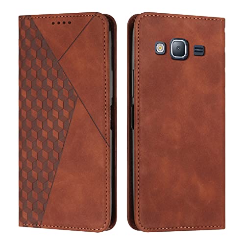 KOUYI Kompatible mit Samsung Galaxy J3 2016 / J310 Hülle, Retro Premium PU Leder Weich TPU Klapphülle Kartenfächer Magnetic Standfunktion Flip Wallet Shockproof Handyhülle (Braun) von KOUYI