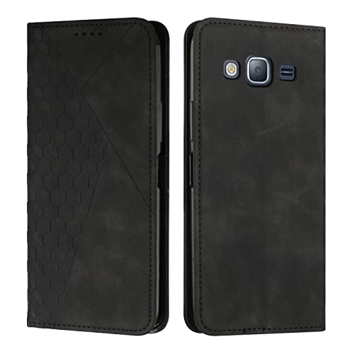 KOUYI Kompatible mit Samsung Galaxy J3 2016 / J310 Hülle, Retro Premium PU Leder Weich TPU Klapphülle Kartenfächer Magnetic Standfunktion Flip Wallet Shockproof Handyhülle (Schwarz) von KOUYI