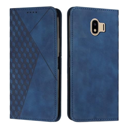 KOUYI Kompatible mit Samsung Galaxy J4 2018 Hülle, Retro Premium PU Leder Weich TPU Klapphülle Kartenfächer Magnetic Standfunktion Flip Wallet Shockproof Handyhülle (Blau) von KOUYI