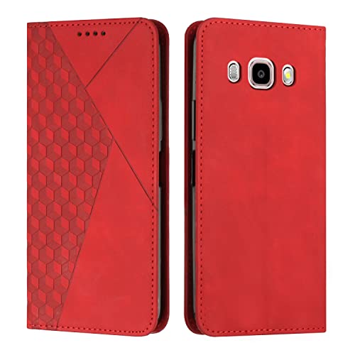 KOUYI Kompatible mit Samsung Galaxy J5 2016 / J510 Hülle, Retro Premium PU Leder Weich TPU Klapphülle Kartenfächer Magnetic Standfunktion Flip Wallet Shockproof Handyhülle (Rot) von KOUYI