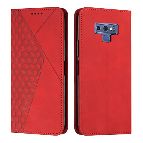 KOUYI Kompatible mit Samsung Galaxy Note 9 Hülle, Retro Premium PU Leder Weich TPU Klapphülle Kartenfächer Magnetic Standfunktion Flip Wallet Shockproof Handyhülle (Rot) von KOUYI