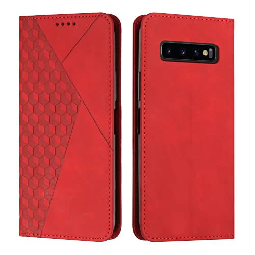 KOUYI Kompatible mit Samsung Galaxy S10 Hülle, Retro Premium PU Leder Weich TPU Klapphülle Kartenfächer Magnetic Standfunktion Flip Wallet Shockproof Handyhülle (Rot) von KOUYI