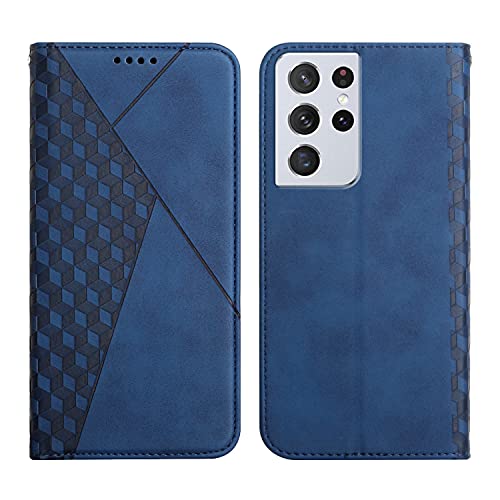 KOUYI Kompatible mit Samsung Galaxy S21 Ultra Hülle, Retro Premium PU Leder Weich TPU Klapphülle Kartenfächer Magnetic Standfunktion Flip Wallet Shockproof Handyhülle (Blau) von KOUYI