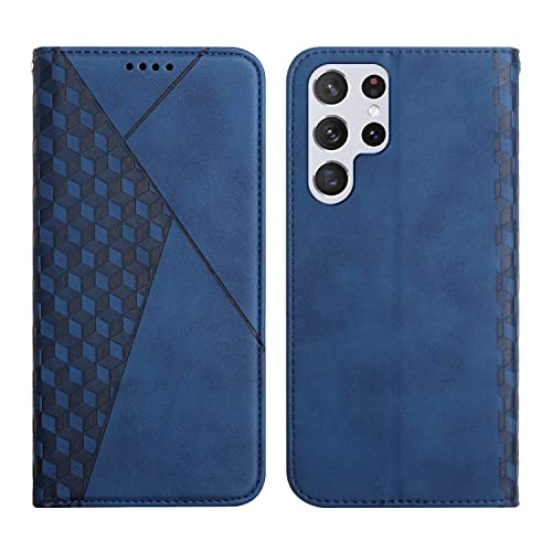 KOUYI Kompatible mit Samsung Galaxy S24 Ultra Hülle, Retro Premium PU Leder Weich TPU Klapphülle Kartenfächer Magnetic Standfunktion Flip Wallet Shockproof Handyhülle (Blau) von KOUYI