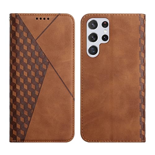 KOUYI Kompatible mit Samsung Galaxy S24 Ultra Hülle, Retro Premium PU Leder Weich TPU Klapphülle Kartenfächer Magnetic Standfunktion Flip Wallet Shockproof Handyhülle (Braun) von KOUYI