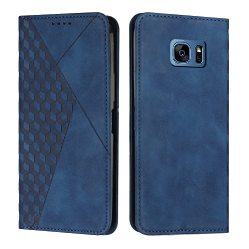 KOUYI Kompatible mit Samsung Galaxy S7 Hülle, Retro Premium PU Leder Weich TPU Klapphülle Kartenfächer Magnetic Standfunktion Flip Wallet Shockproof Handyhülle (Blau) von KOUYI