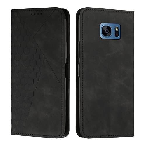 KOUYI Kompatible mit Samsung Galaxy S7 Hülle, Retro Premium PU Leder Weich TPU Klapphülle Kartenfächer Magnetic Standfunktion Flip Wallet Shockproof Handyhülle (Schwarz) von KOUYI