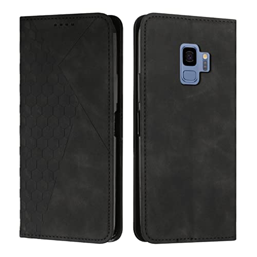 KOUYI Kompatible mit Samsung Galaxy S9 Hülle, Retro Premium PU Leder Weich TPU Klapphülle Kartenfächer Magnetic Standfunktion Flip Wallet Shockproof Handyhülle (Schwarz) von KOUYI