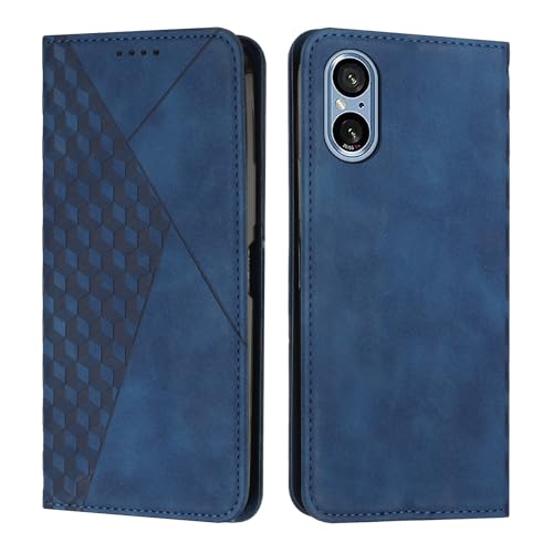 KOUYI Kompatible mit Sony Xperia 5 V Hülle, Retro Premium PU Leder Weich TPU Klapphülle Kartenfächer Magnetic Standfunktion Flip Wallet Shockproof Handyhülle (Blau) von KOUYI