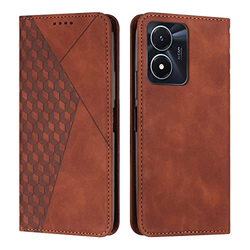 KOUYI Kompatible mit Vivo Y16 4G / Y02S 4G Hülle, Retro Premium PU Leder Weich TPU Klapphülle Kartenfächer Magnetic Standfunktion Flip Wallet Shockproof Handyhülle (Braun) von KOUYI