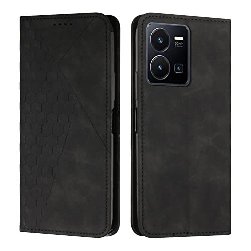 KOUYI Kompatible mit Vivo Y35 4G / Y22S 4G Hülle, Retro Premium PU Leder Weich TPU Klapphülle Kartenfächer Magnetic Standfunktion Flip Wallet Shockproof Handyhülle (Schwarz) von KOUYI