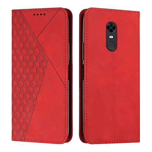 KOUYI Kompatible mit Xiaomi Redmi 5 Plus/Redmi Note 5 Hülle, Retro Premium PU Leder Weich TPU Klapphülle Kartenfächer Magnetic Standfunktion Flip Wallet Shockproof Handyhülle (Rot) von KOUYI