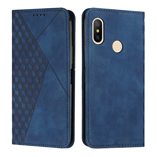 KOUYI Kompatible mit Xiaomi Redmi 6 Pro Hülle, Retro Premium PU Leder Weich TPU Klapphülle Kartenfächer Magnetic Standfunktion Flip Wallet Shockproof Handyhülle (Blau) von KOUYI