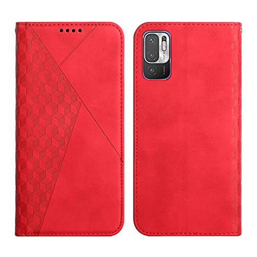 KOUYI Kompatible mit Xiaomi Redmi Note 10 5G / 10T 5G / Poco M3 Pro 5G Hülle, Retro Premium PU Leder Weich TPU Klapphülle Kartenfächer Magnetic Standfunktion Flip Wallet Shockproof Handyhülle (Rot) von KOUYI